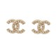 NEUF BOUCLES D'OREILLES CHANEL LOGO CC & STRASS METAL DORE GOLDEN EARRINGS 650€