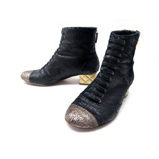 CHAUSSURES BOTTINES CHANEL PARIS SALZBURG G30907 38 CUIR DE SERPENT BOOTS 1700€