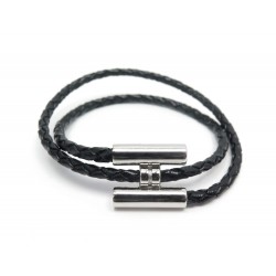 NEUF BRACELET HERMES TOURNIS EN CUIR TRESSE NOIR 20CM H068406FP89T3 NEW 410€