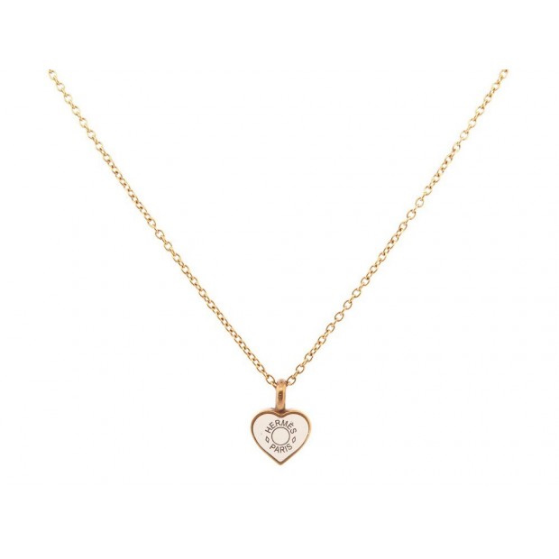 COLLIER HERMES PENDENTIF COEUR 49 CM EN METAL DORE GOLD HEART NECKLACE PENDANT