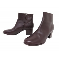 CHAUSSURES BOTTINES CHANEL G29333 CUIR BORDEAUX 39 LEATHER SHOES BOOTS 1600€