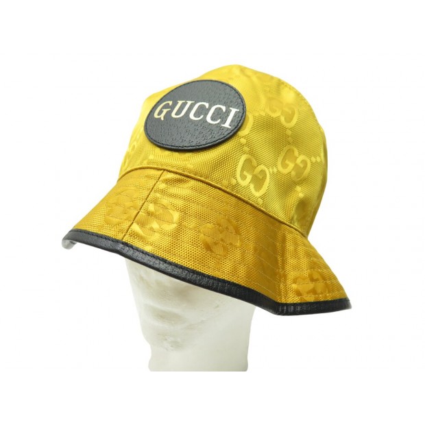 NEUF CHAPEAU GUCCI BOB OFF THE GRID TOILE JACQUARD GG JAUNE 627115 SUN HAT 470€