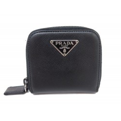 PORTEFEUILLE PRADA PORTE MONNAIE EN CUIR SAFFIANO NOIR COINS PURSE WALLET 530€