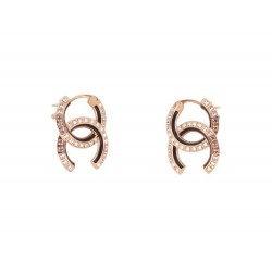 NEUF BOUCLES D'OREILLES CHANEL LOGO CC STRASS EMAIL NOIR METAL GOLD EARRING 700€