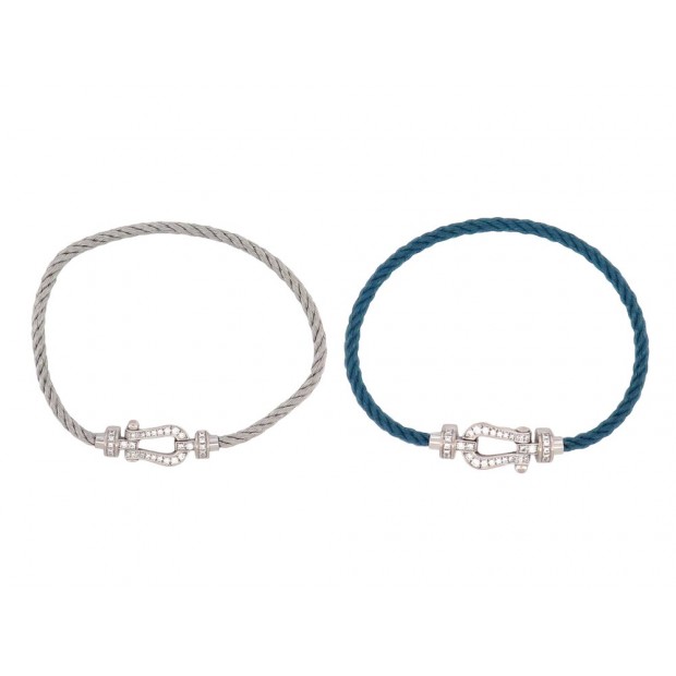 BRACELET FRED FORCE 10 MOYEN 0B0077 34 DIAMANTS EN OR BLANC 18K 2 CABLES 4570€