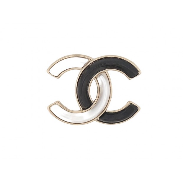 NEUF BROCHE CHANEL LOGO CC RESINE NOIR & BLANC BLACK AND WHITE RESIN BROOCH 620€