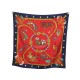 FOULARD HERMES PLUMES ET GRELOTS SOIE BROCHEE ROUGE BLEU SILK ABADIE SCARF 495€