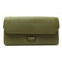 NEUF PORTEFEUILLE LANCEL NINON SLIM RABAT A09986 EN CUIR GRAINE KAKI WALLET 210€