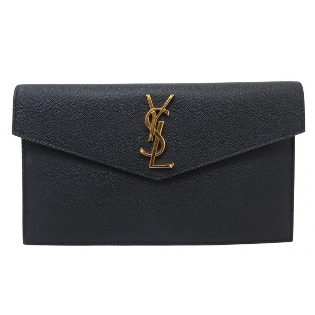 SAC POCHETTE A MAIN SAINT LAURENT UPTOWN 565789 EN CUIR GRAINE NOIR CLUTCH 495€