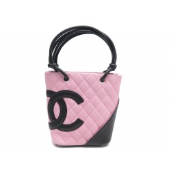 NEUF SAC A MAIN CHANEL CAMBON SHOPPING PM CUIR MATELASSE NOIR & ROSE BAG 2800€