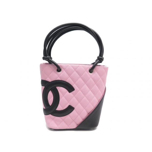 NEUF SAC A MAIN CHANEL CAMBON SHOPPING PM CUIR MATELASSE NOIR & ROSE BAG 2800€