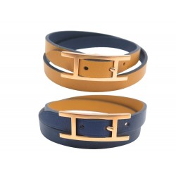 BRACELET HERMES BEHAPI DOUBLE TOUR T3 18-20CM CUIR SWIFT REVERSIBLE BANGLE 355€