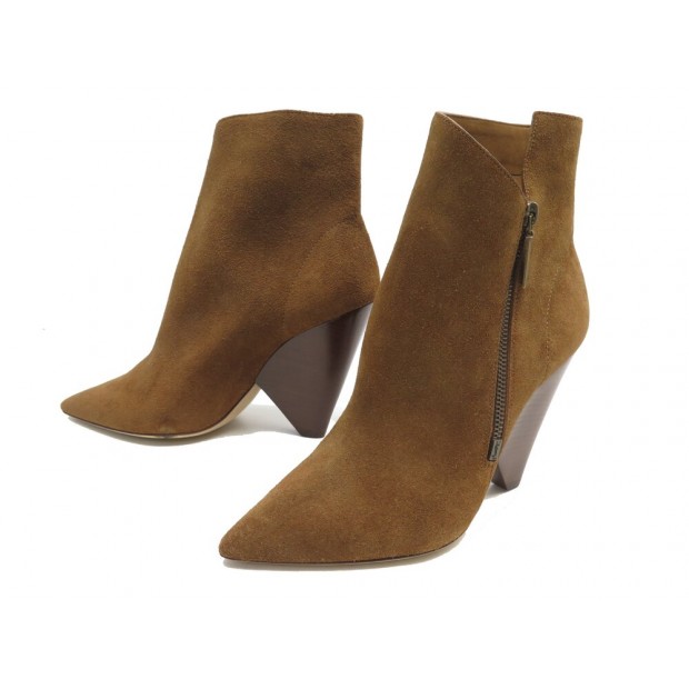 NEUF CHAUSSURES BOTTINES SAINT LAURENT NIKI 527833 38.5 DAIM CAMEL SHOES 1250€