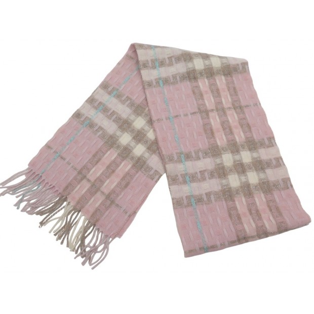 ECHARPE BURBBERY TARTAN CHECK 195x25CM LAINE MERINOS & CACHEMIRE ROSE SCARF 490€