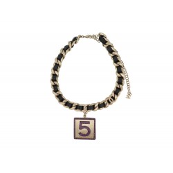 COLLIER CHANEL CHOCKER PLAQUE LOGO CC NUMERO 5 CUIR CHAINE 34-48 NECKLACE 1200€