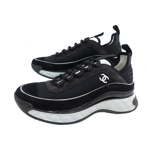 NEUF CHAUSSURES CHANEL BASKETS LOW TOP TRAINER LOGO CC 38 SNEAKERS SHOES 1250€