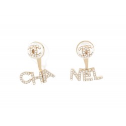 NEUF BOUCLES D'OREILLES CHANEL PENDANTES LOGO CC CHA NEL & STRASS EARRINGS 1200€