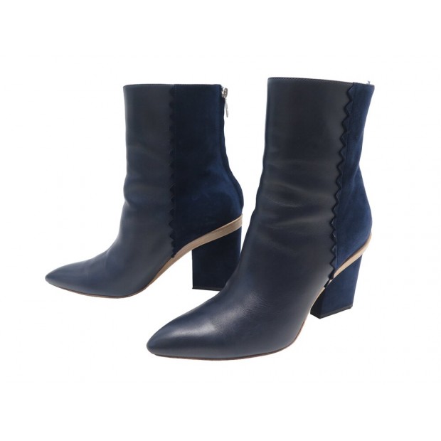 CHAUSSURES HERMES BOTTINES PROOF H172054Z 39 CUIR ET DAIM BLEU ANKLE BOOTS 1600€