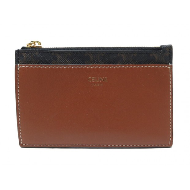 PORTE CARTES ZIPPE CELINE 10F992BZ9 EN TOILE TRIOMPHE & CUIR MONNAIE CARDS 270€