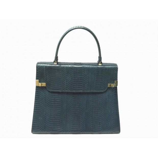 SAC A MAIN L DE LANCEL PORTE MAIN EN DE CUIR DE PYTHON BLEU LEATHER PURSE 1700€