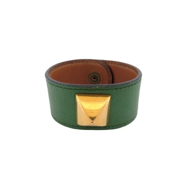 BRACELET HERMES MEDOR COLLIER DE CHIEN 18 CM EN CUIR EPSOM VERT BANGLE 650€