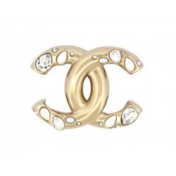 NEUF BROCHE CHANEL LOGO CC STRASS 2021 METAL DORE STEEL GOLDEN BROOCH JEWEL 650€