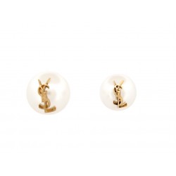 NEUF BOUCLES D'OREILLES SAINT LAURENT 691563 CASSANDRE PERLES DORE EARRING 350€