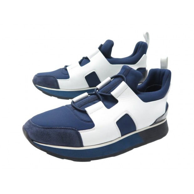 CHAUSSURES HERMES BASKETS VOLTIGE 36 TOILE CUIR BLEU BLANC BOITE SNEAKERS 1250€