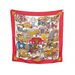 FOULARD HERMES AUTOMOBILE JOACHIM METZ CARRE 90 EN SOIE ROUGE SILK SCARF 495€