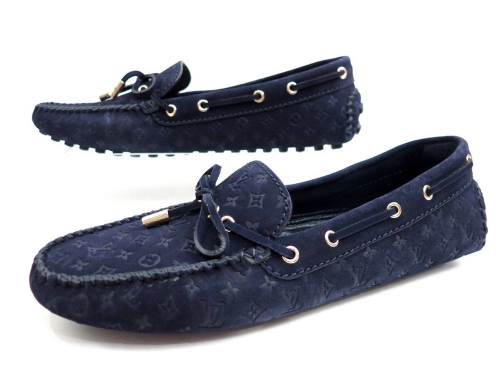 Louis Vuitton Navy Blue Leather Gloria Bow Slip on Loafers Size 39