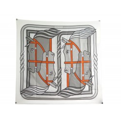 FOULARD HERMES QUADRIGE CARRE 90 PIERRE PERON EN SOIE BLANCHE SILK SCARF 495€