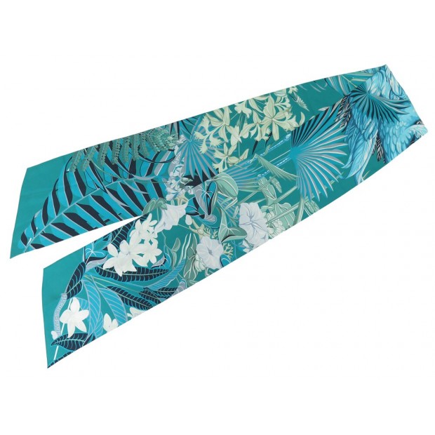 FOULARD HERMES MAXI TWILLY FLAMINGO PARTY EN SOIE BLEUE BLUE SILK SCARF 330€