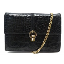 VINTAGE SAC A MAIN CELINE POCHETTE CUIR DE CROCODILE NOIR CHAINE GOURMETTE BAG