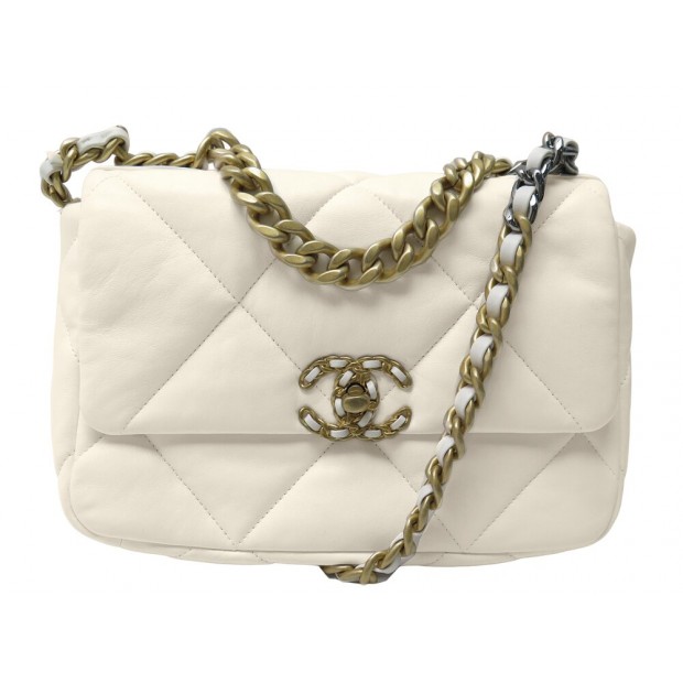 NEUF SAC A MAIN CHANEL 19 AS1160 PM CUIR BLANC BANDOULIERE HAND BAG PURSE 6500€