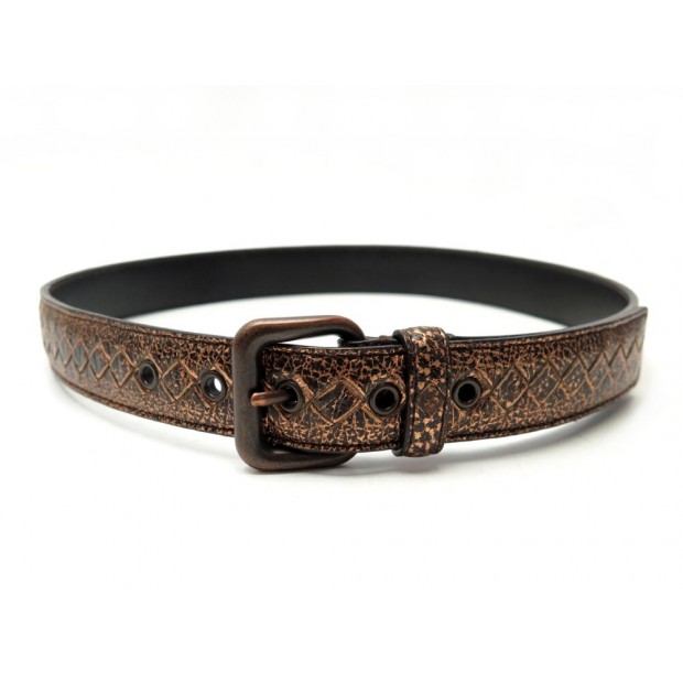 NEUF CEINTURE BOTTEGA VENETA T80 CUIR INTRECCIATO BRONZE BOUCLE METAL BELT 550€