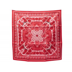 NEUF FOULARD HERMES EPERONS D'OR BANDANA CARRE 55 EN SOIE ROUGE SILK SCARF 235€