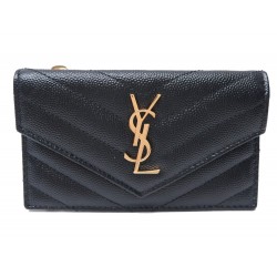 NEUF PORTE-CARTES A RABAT SAINT LAURENT CASSANDRE 612808 MONNAIE CUIR NOIR 380€