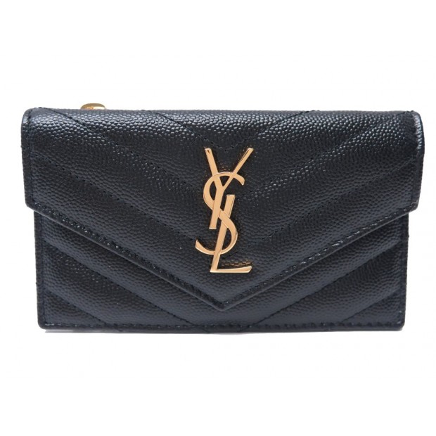 NEUF PORTE-CARTES A RABAT SAINT LAURENT CASSANDRE 612808 MONNAIE CUIR NOIR 380€