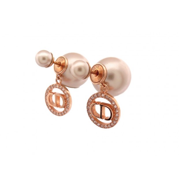 NEUF BOUCLES D'OREILLES DIOR TRIBALES LOGO CD STRASS PENDANTES EARRINGS 450€