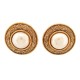 VINTAGE BOUCLES D'OREILLE CHANEL GRANDES PUCES RONDES PERLES METAL DORE EARRINGS