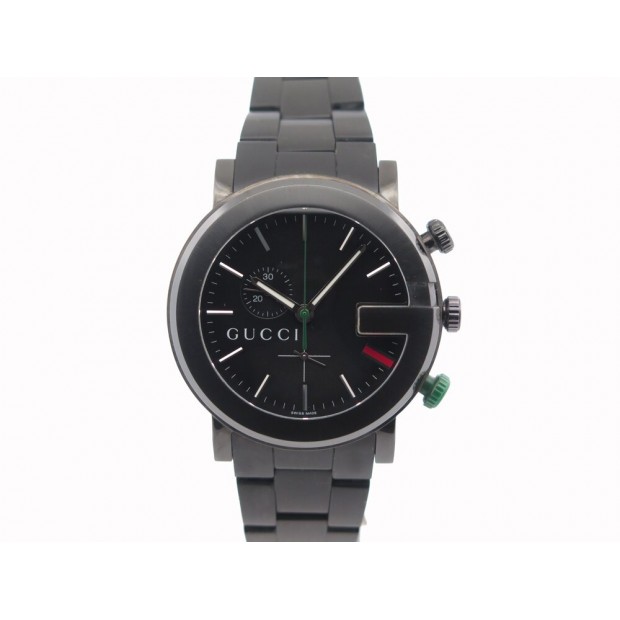 MONTRE GUCCI YA101331 CHRONO 43 MM QUARTZ ACIER BROSSE NOIR STEEL WATCH 1500€