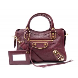 NEUF SAC A MAIN BALENCIAGA MINI CITY 300295 BANDOULIERE CUIR BORDEAUX BAG 1590€