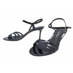 NEUF CHAUSSURES SALVATORE FERRAGAMO IDWIGE 10.5 41 CUIR NOIR VERNIS + BOITE 630€