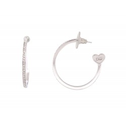 BOUCLES D'OREILLE CHRISTIAN DIOR CREOLES STRASS 35MM METAL ARGENTE EARRINGS 520€