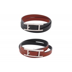 NEUF BRACELET HERMES BEHAPI DOUBLE TOUR H064692CK 19-21CM CUIR BOITE BANGLE 355€