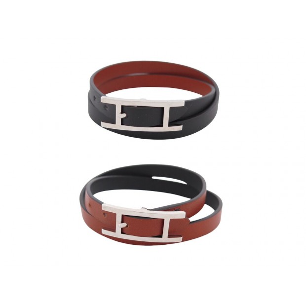 NEUF BRACELET HERMES BEHAPI DOUBLE TOUR H064692CK 19-21CM CUIR BOITE BANGLE 355€