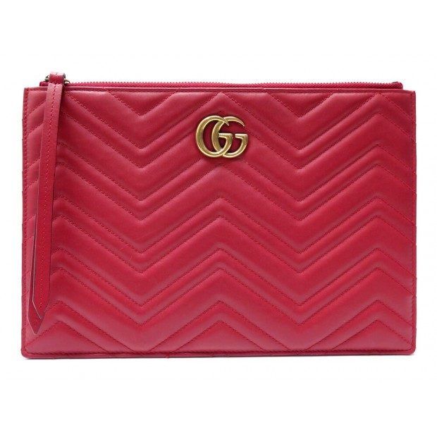 SAC POCHETTE A MAIN GUCCI 476440 MARMONT LOGO GG CUIR MATELASSE ROUGE POUCH 750€