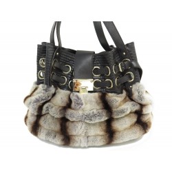 SAC A MAIN JIMMY CHOO CHINCHILLA FUR RAMONA CABAS FOURRURE 37CM TOTE HAND BAG