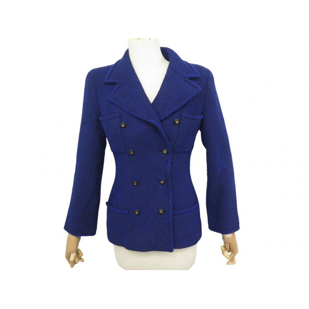 VESTE CHANEL BOUTONS LOGO CC M 40 EN TWEED BLEU MARINE NAVY VEST JACKET 8000€