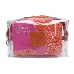 NEUF TROUSSE TRANSPARENTE PATEK PHILIPPE GENEVA CITY MAP PVC ORANGE POUCH CLUTCH